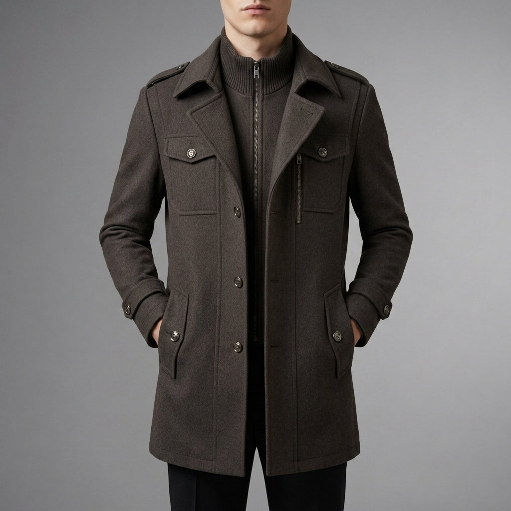 Men's tailored wool blend overcoat in charcoal navy — additional view