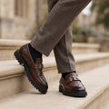 Men's croc-texture chunky loafers in espresso brown