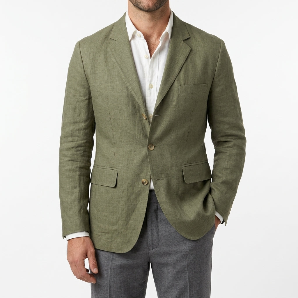 Men's unstructured summer blazer in green — detail view