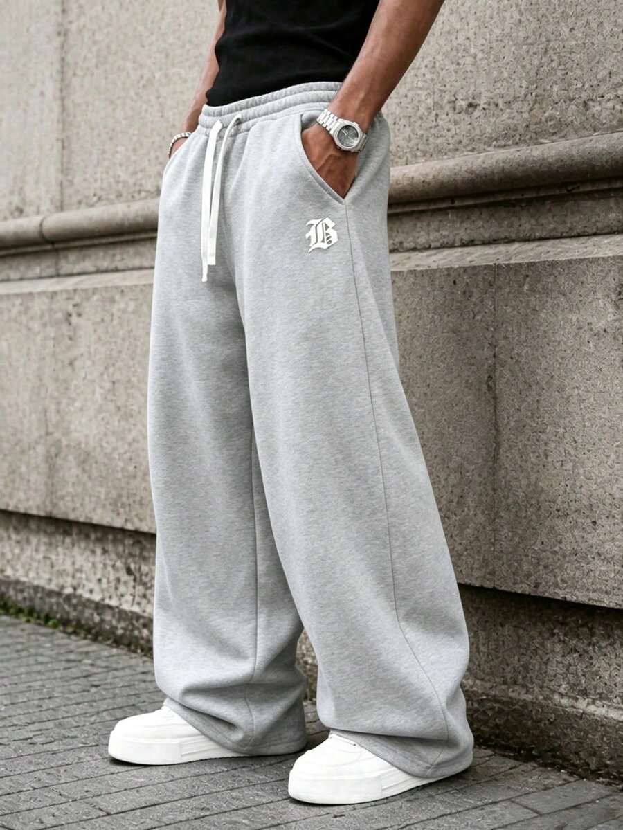 Men's drawstring waist casual joggers in light grey — additional view