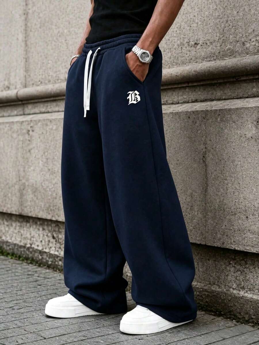 Men's drawstring waist casual joggers in royal blue — additional view