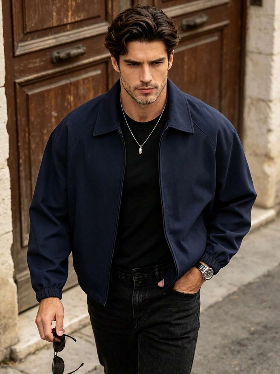 Men's lapel zip coach jacket in royal blue — additional view