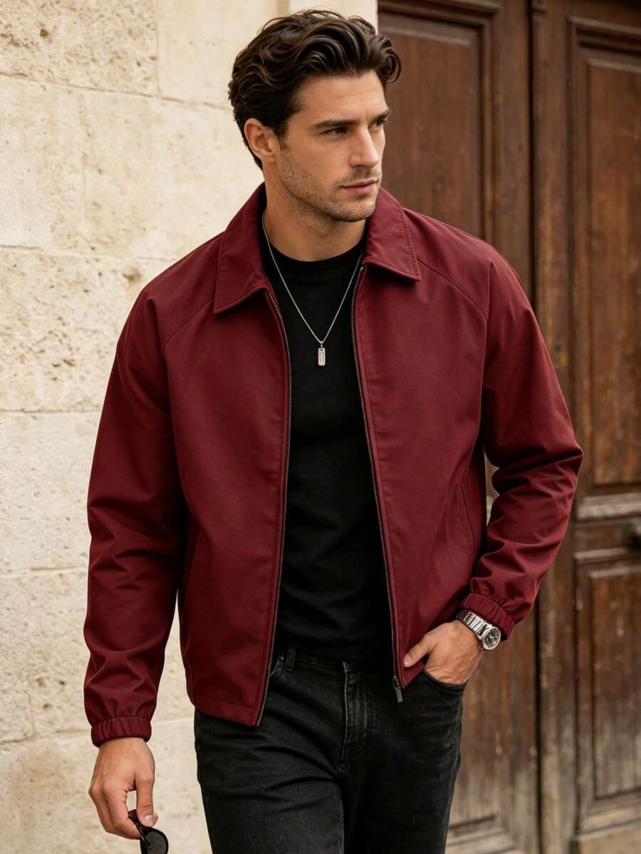 Men's lapel zip coach jacket in burgundy — additional view