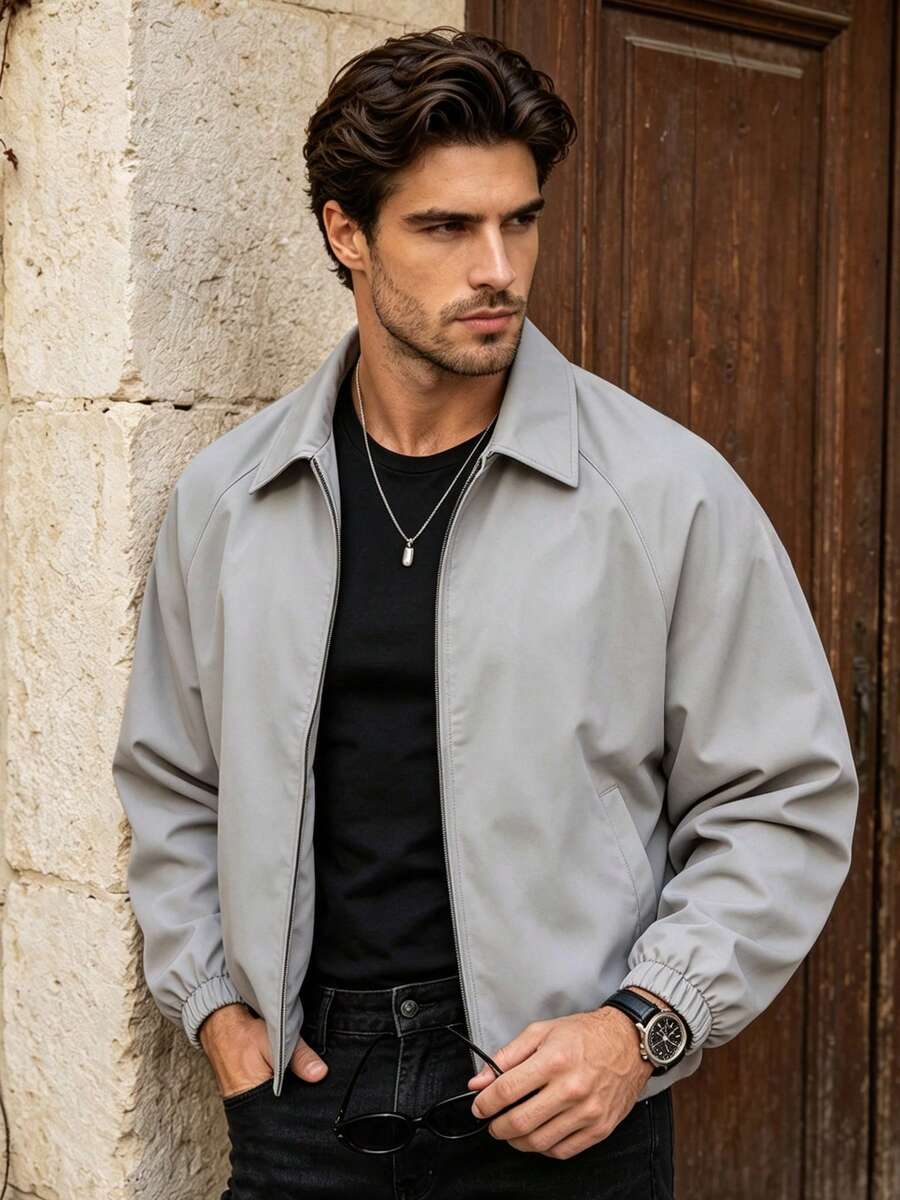 Men's lapel zip coach jacket in grey — additional view