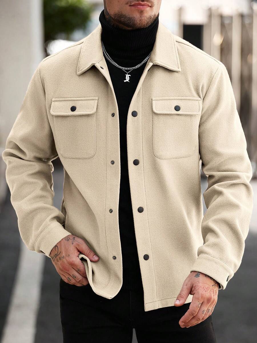 Men's single-breasted long sleeve shacket in apricot — additional view