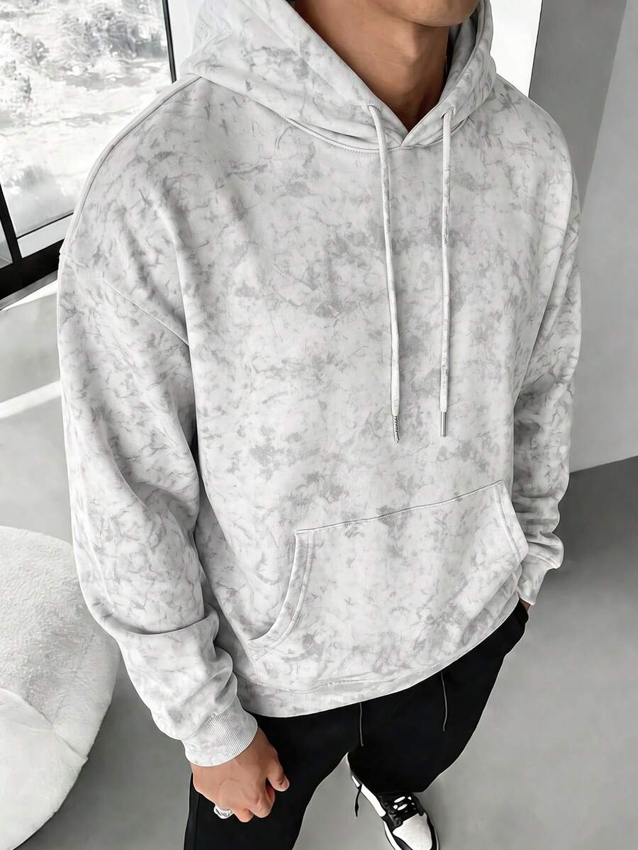 Men's drawstring long sleeve hoodie in white — additional view