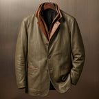 Men's zip-front leather biker jacket — additional view