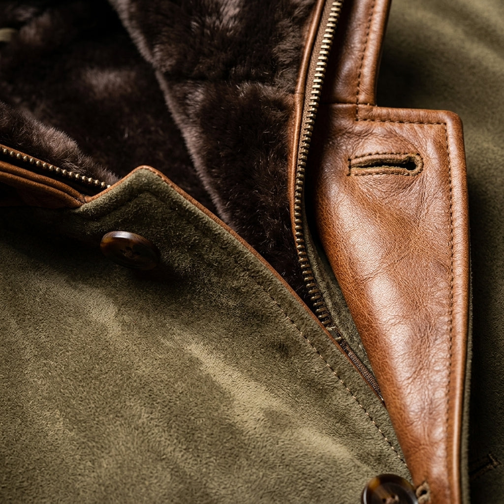 Men's zip-front leather biker jacket — additional view