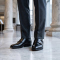 Men's leather monk-strap dress shoes in black