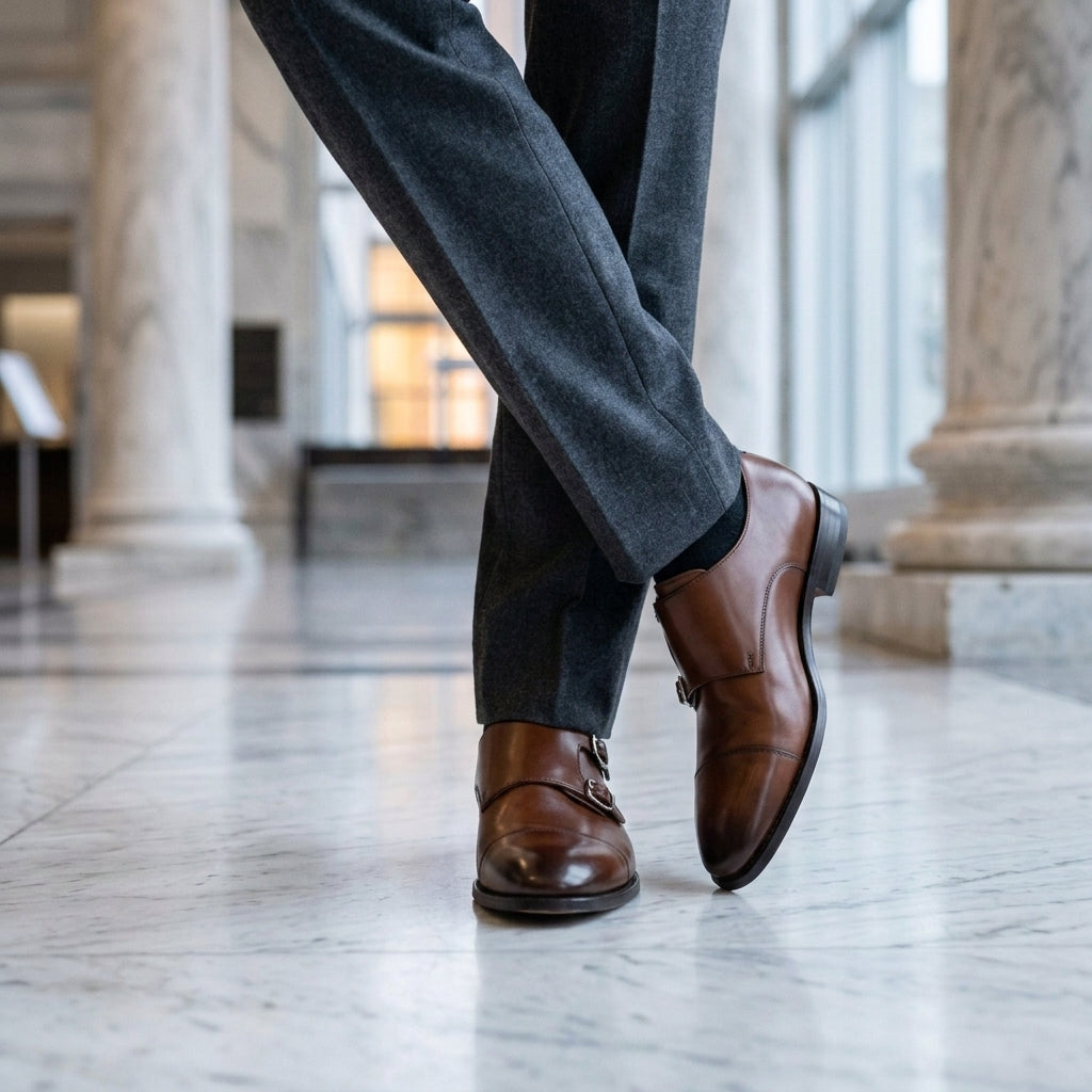 Men's leather monk-strap dress shoes — additional view