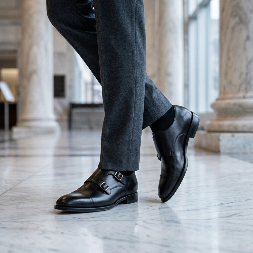 Men's leather monk-strap dress shoes — additional view