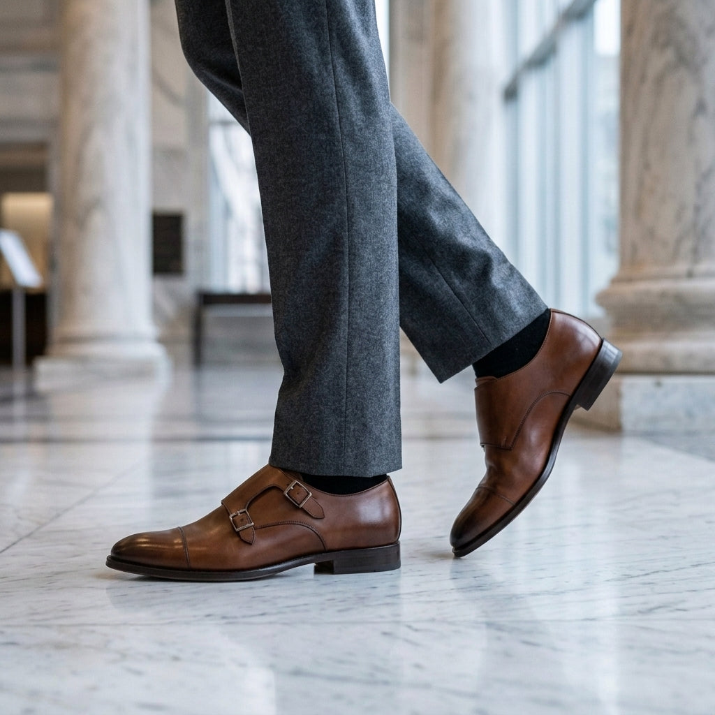 Men's leather monk-strap dress shoes — additional view