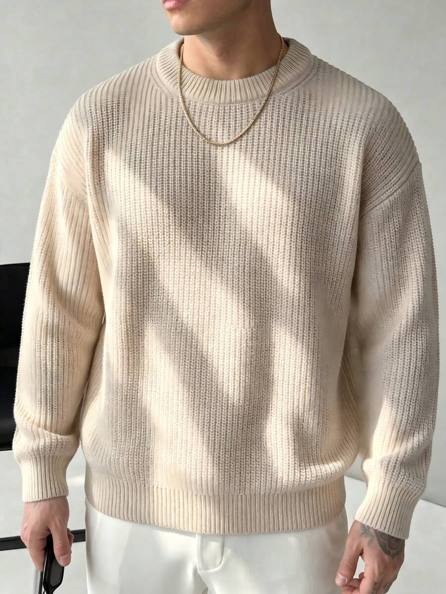 Men's crew neck relaxed-fit pullover in apricot — additional view