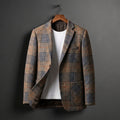 Men's houndstooth wool notch blazer in brown