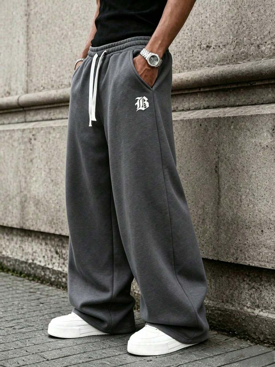 Men's drawstring waist casual joggers in dark grey — additional view