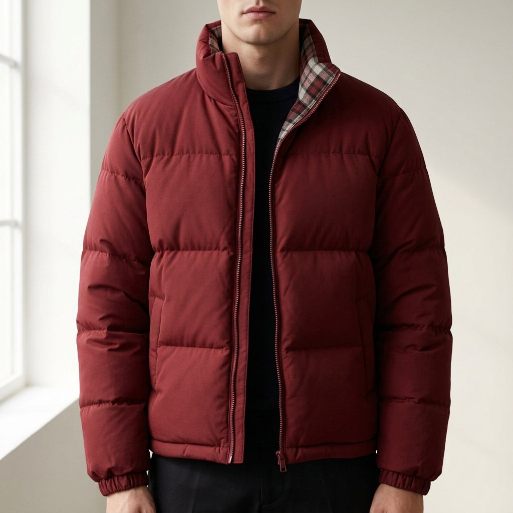 Men's nylon quilted jacket in burgundy