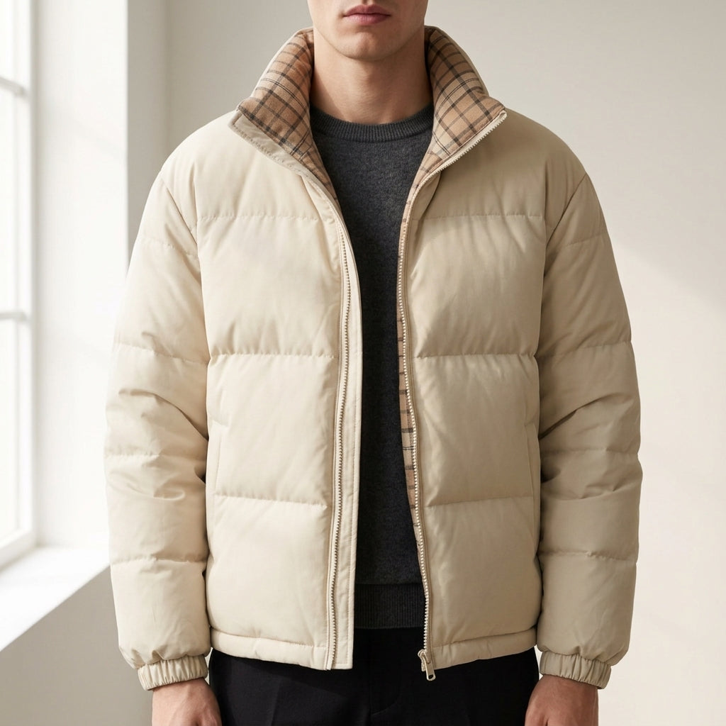Men's nylon quilted jacket in ivory — detail view