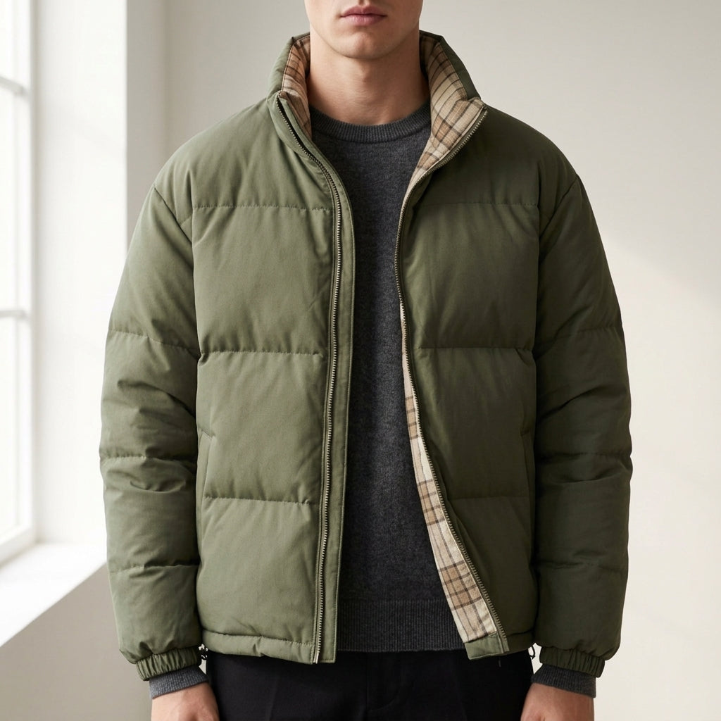 Men's nylon quilted jacket in olive — additional view