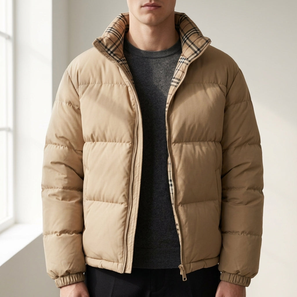 Men's nylon quilted jacket in khaki — additional view