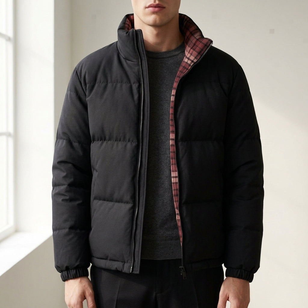 Men's nylon quilted jacket in black — alternate view