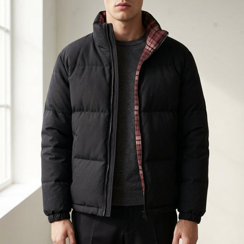 Men's nylon quilted jacket in black — alternate view
