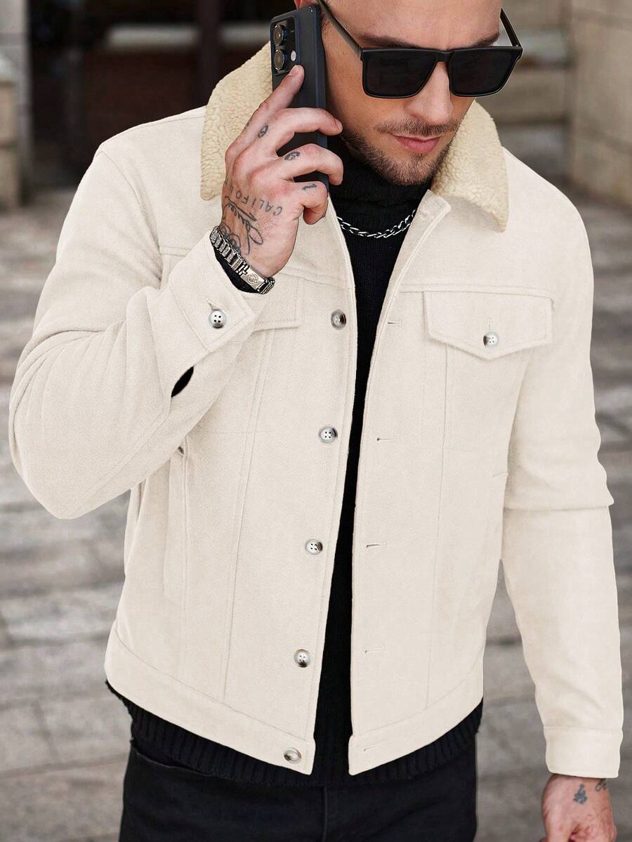 Men's teddy fleece cropped coat in apricot — additional view
