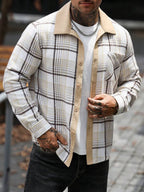 Men's checked long sleeve shacket in apricot — additional view