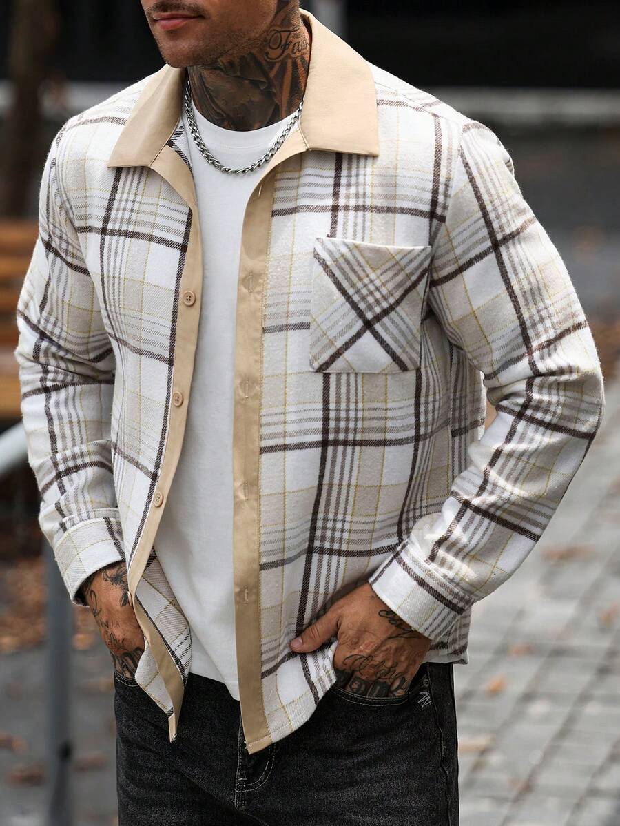 Men's checked long sleeve shacket — additional view