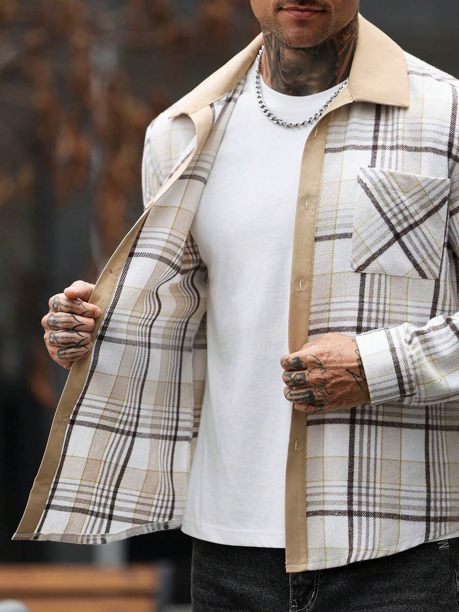 Men's checked long sleeve shacket — additional view