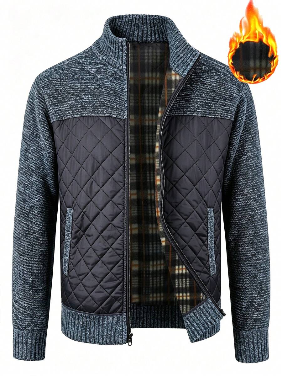 Men's color block ribbed cardigan in blue — additional view