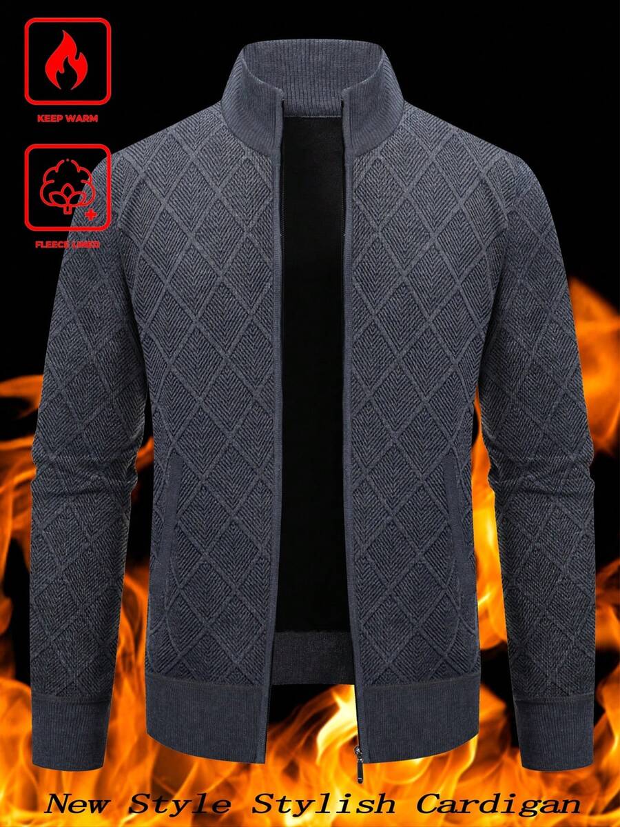 Men's color block ribbed cardigan in dark grey — additional view