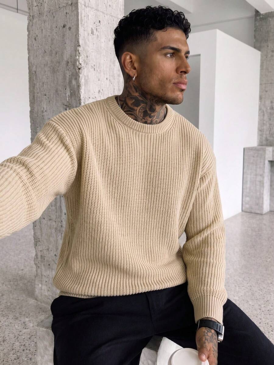 Men's crew neck long sleeve pullover in light yellow — additional view