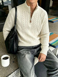 Men's half-zip cable-knit turtleneck sweater in apricot