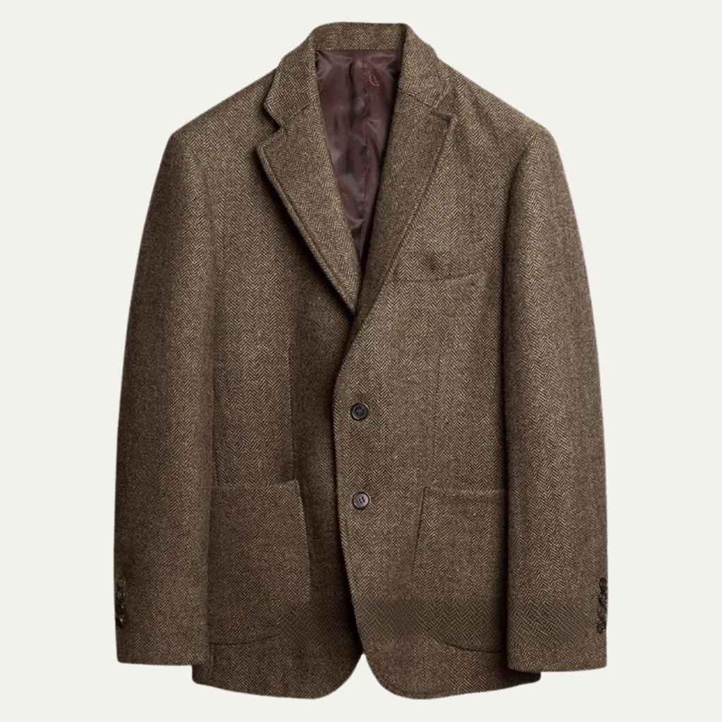 Men's single-breasted herringbone blazer — detail view
