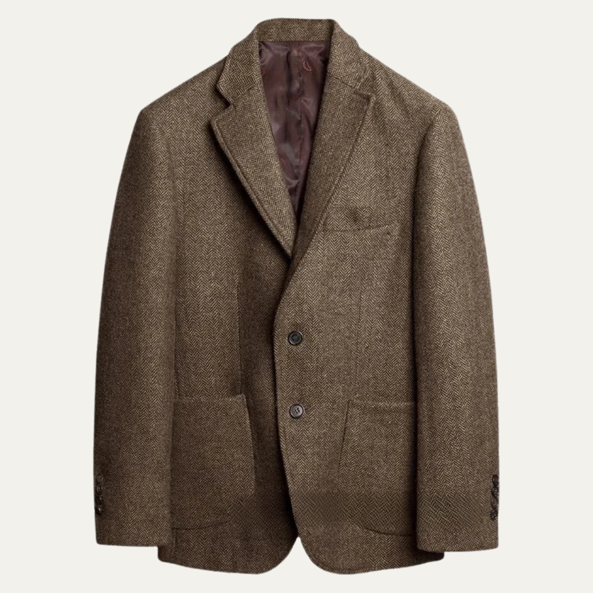 Men's single-breasted herringbone blazer — detail view