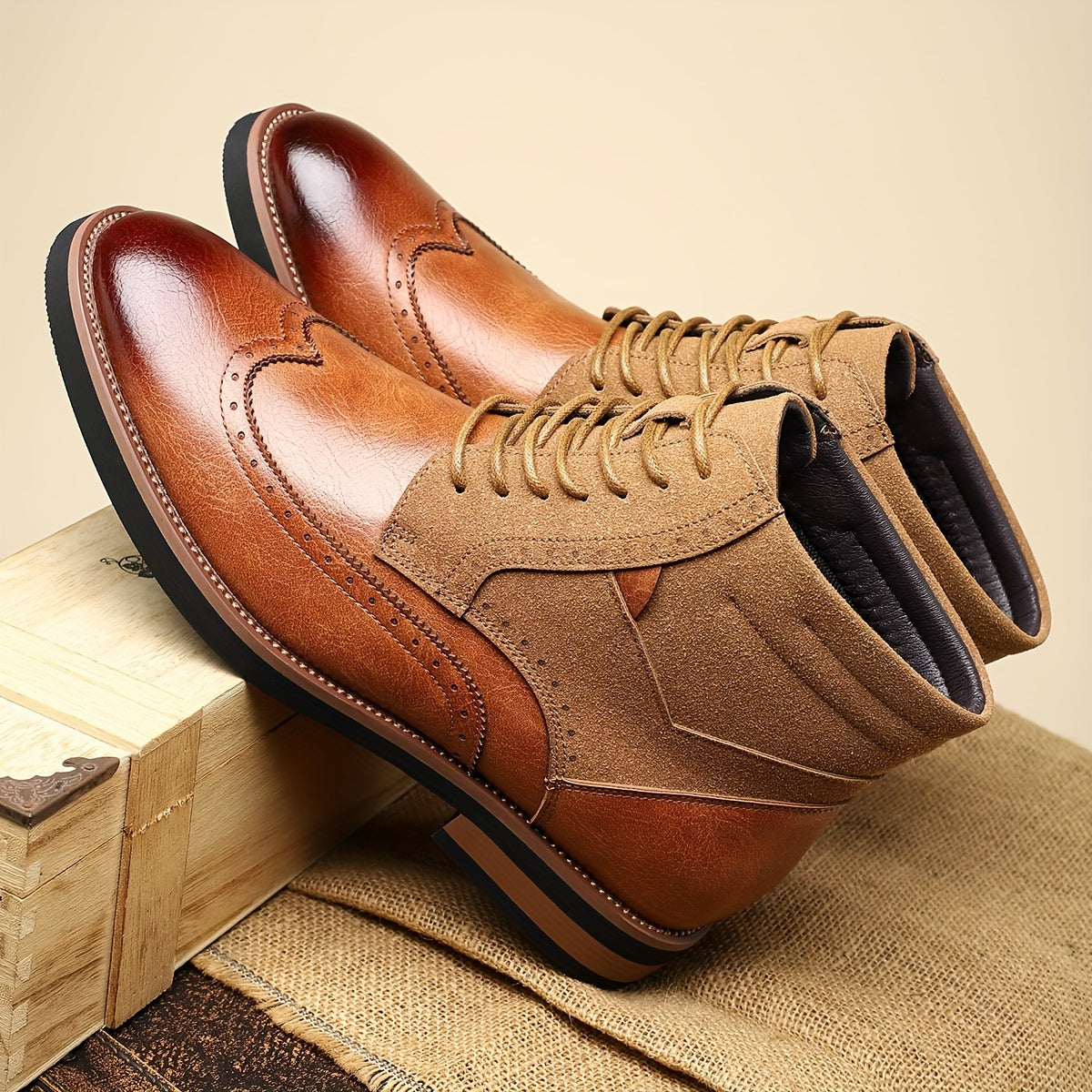 Men's classic wingtip leather boots — additional view