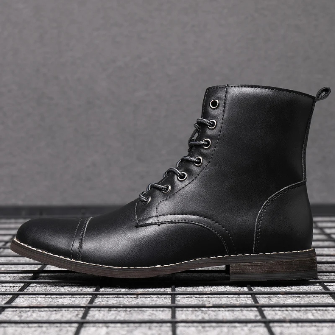 Men's cap toe leather ankle boots in black — additional view