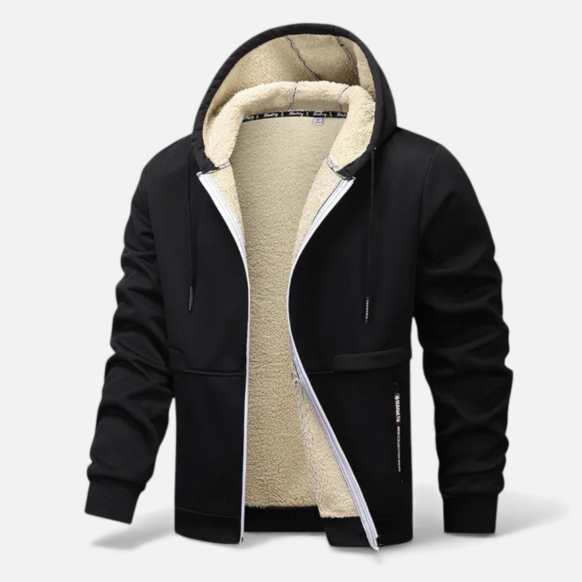 Men's fleece-lined winter hoodie jacket in black — additional view