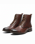 Men's cap toe leather ankle boots in dark brown