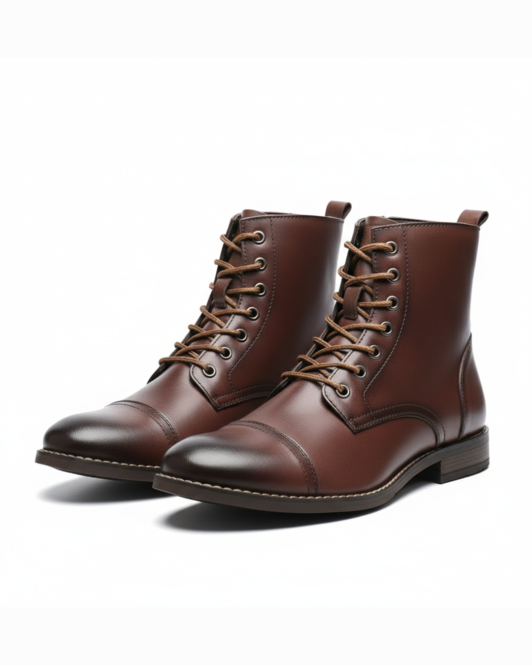 Men's cap toe leather ankle boots in dark brown