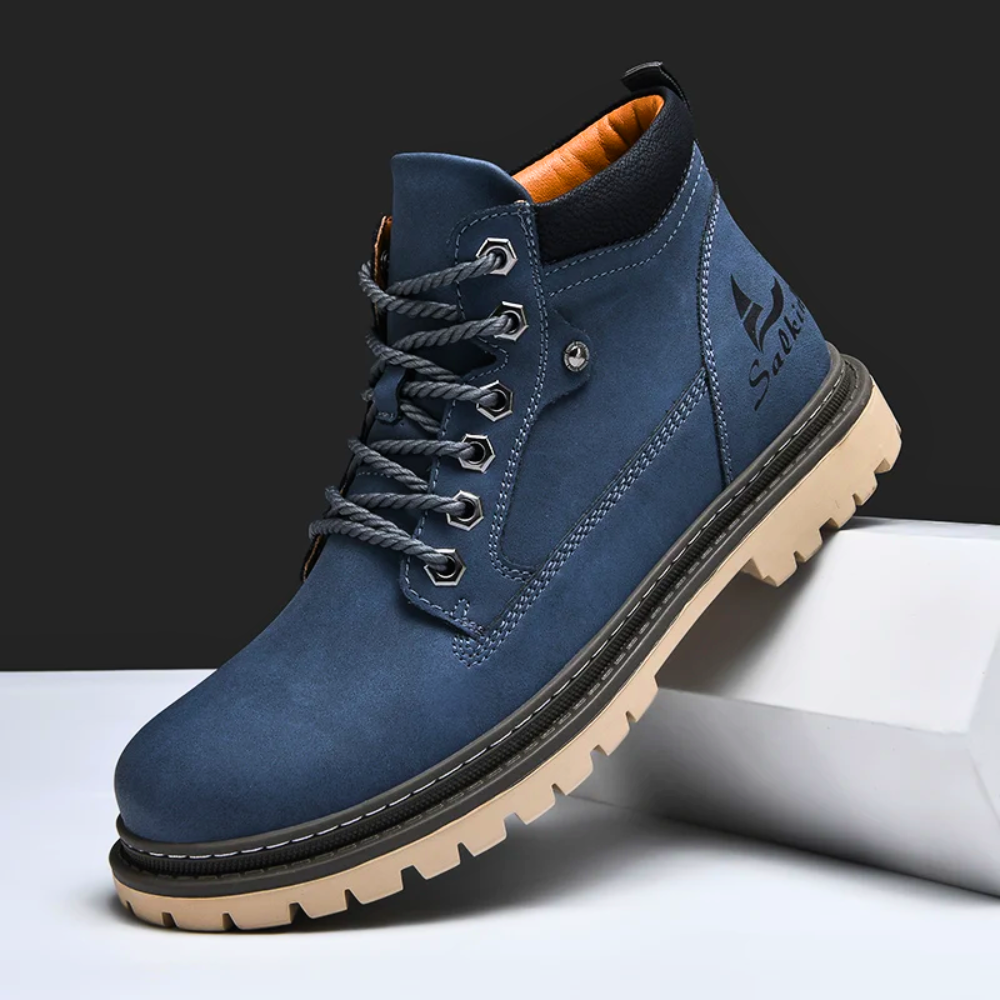 Men's waterproof leather hiking boots in cobalt blue — additional view