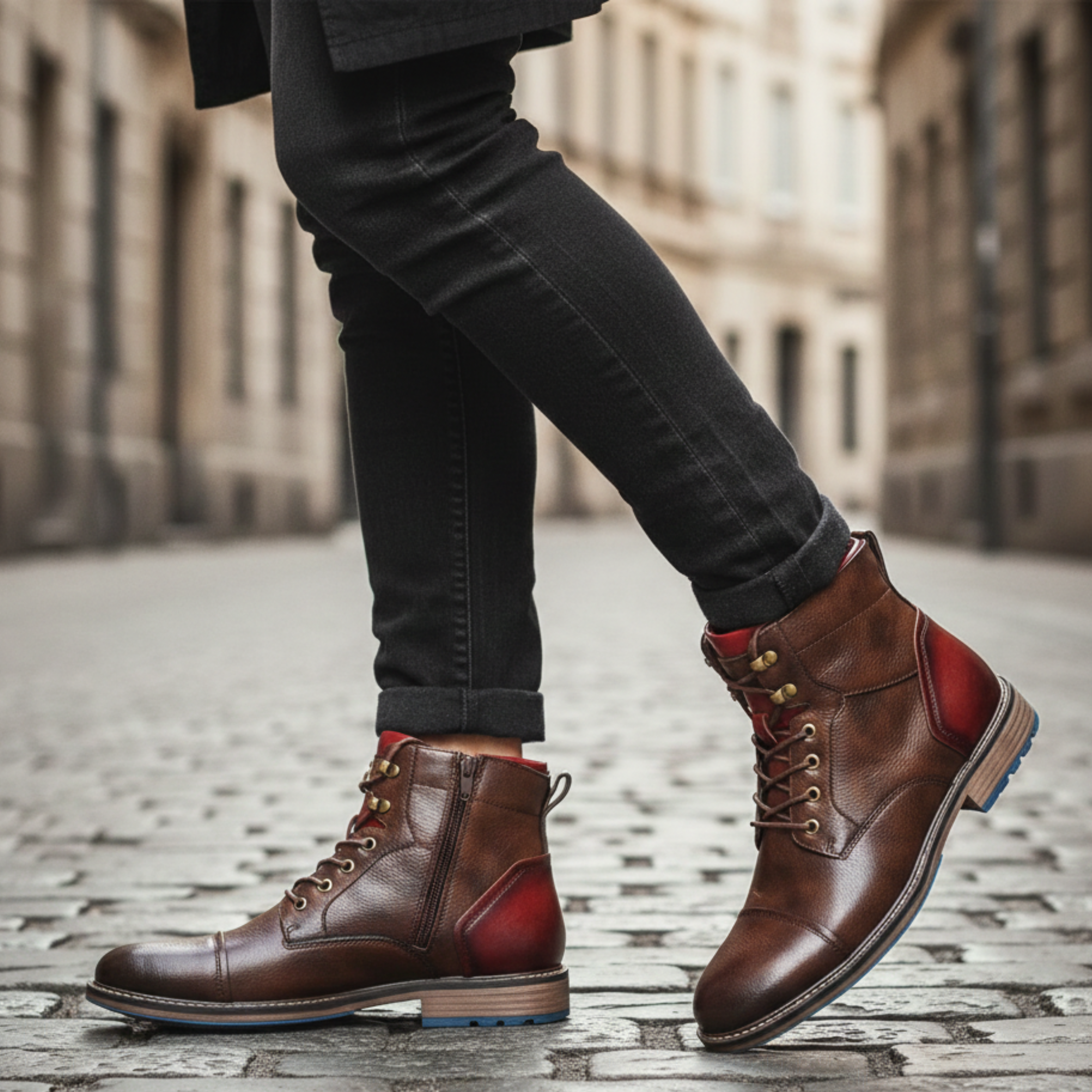 Men's cushioned leather lace-up boots in dark brown — additional view