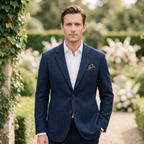 Men's single-breasted herringbone blazer in navy blue — alternate view