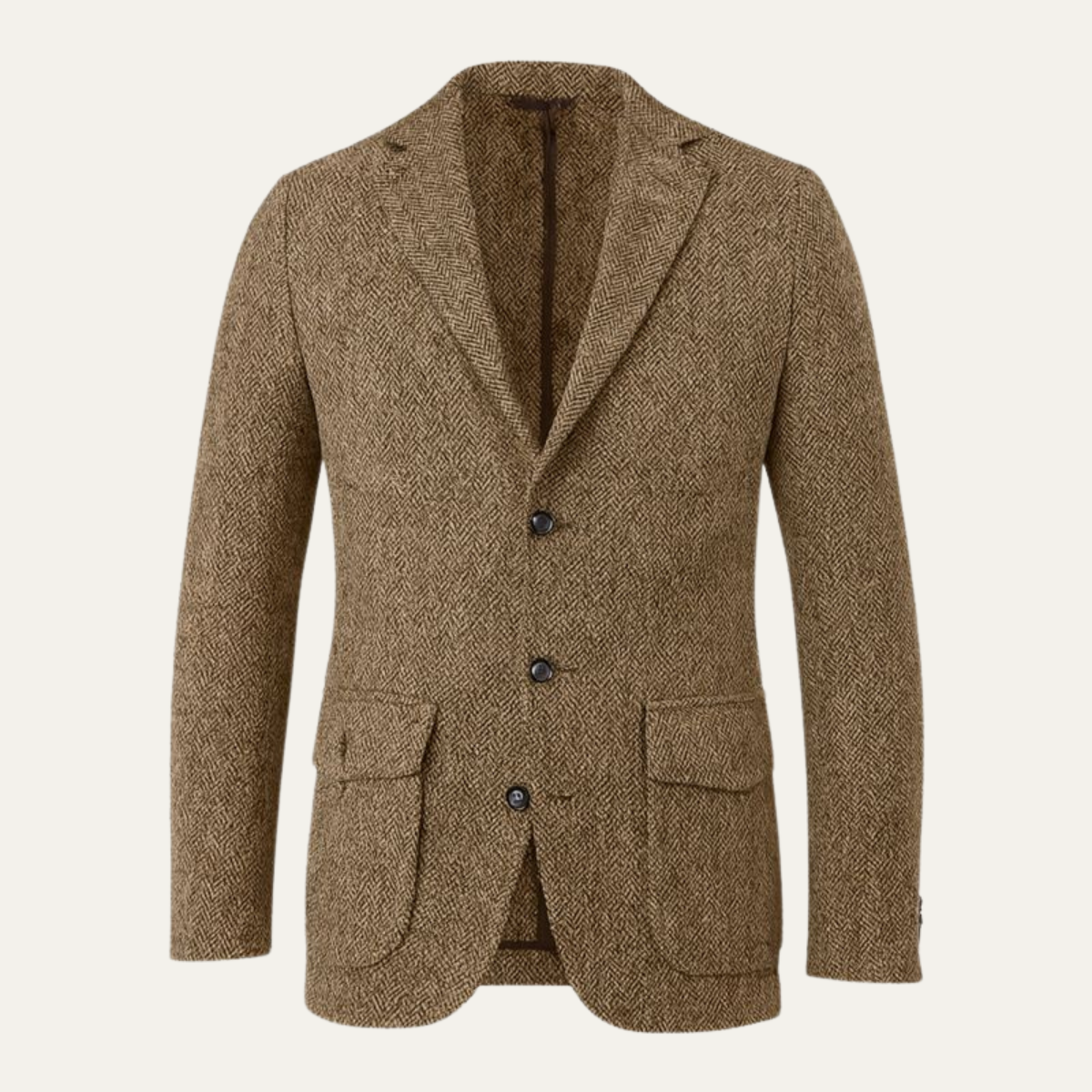 Men's single-breasted herringbone blazer in brown — additional view
