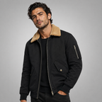 Men's sherpa-lined bomber jacket in black — alternate view