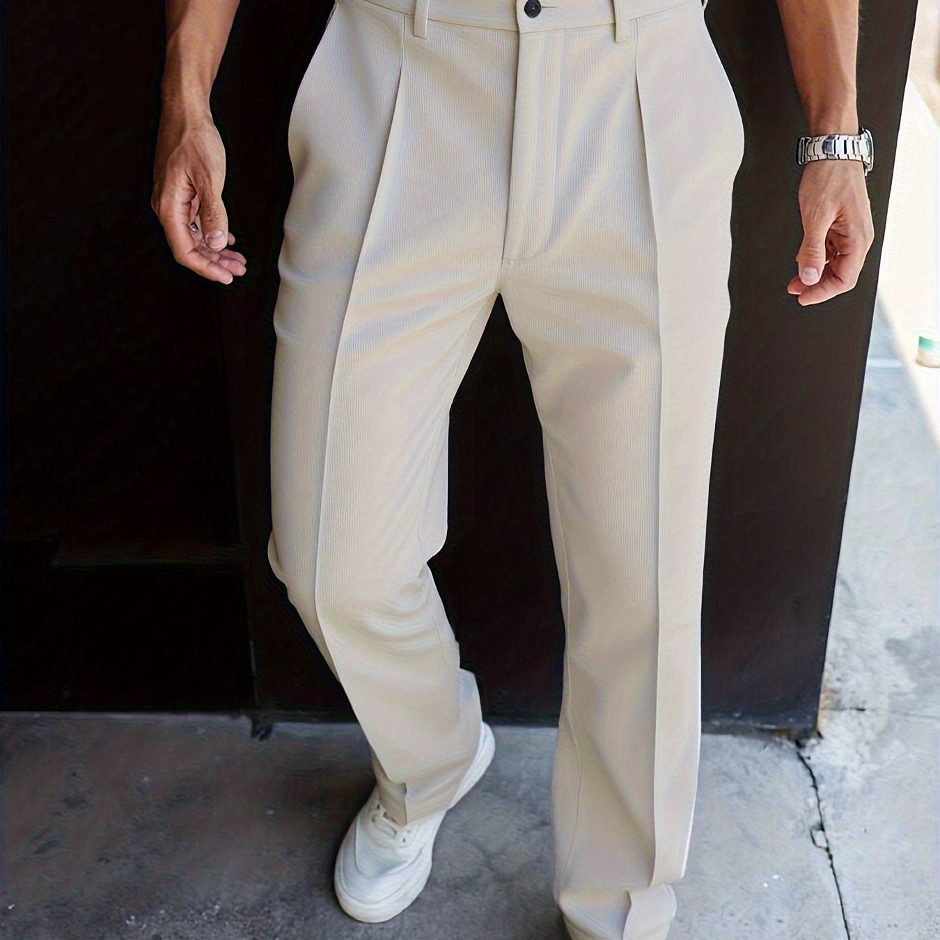 Men's straight-leg tailored pants in light grey — additional view