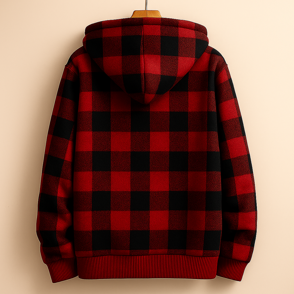 Men's plaid fleece-lined hooded jacket — alternate view