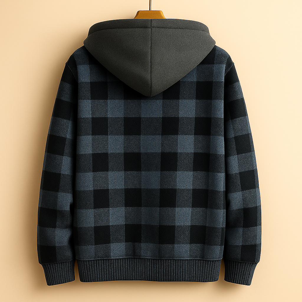 Men's plaid fleece-lined hooded jacket — additional view