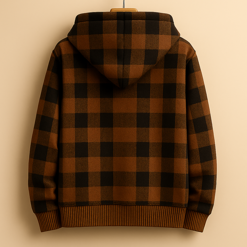 Men's plaid fleece-lined hooded jacket — additional view