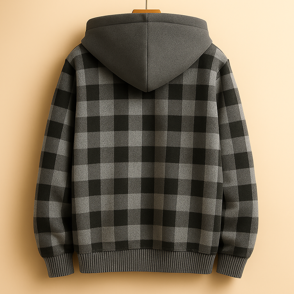 Men's plaid fleece-lined hooded jacket — additional view